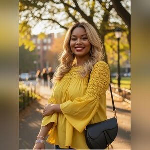 Endless Rose Eyelet Top- Lace Poplin Bell Sleeve Blouse Sz- S